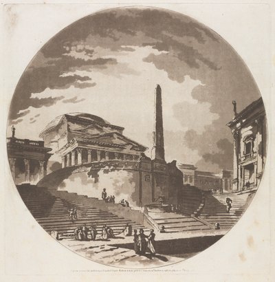 Uitzicht op de Rotunda met trappen aan de Tiber, 1766 door Jean Claude Richard de Saint Non