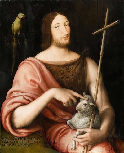 Portret van Frans I van Frankrijk (1494-1547) als Johannes de Doper. 1518 door Jean Clouet