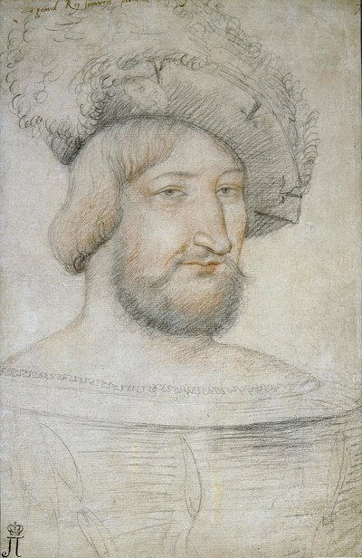 Portret van Frans I (1494-1547), Koning van Frankrijk door Clouet, Jean (ca. 1485-1541). Zwart krijt en sanguine op papier, formaat: 29,3x19,1, Eerste Helft van de 16e eeuw, Staats Hermitage, St. Petersburg door Jean Clouet