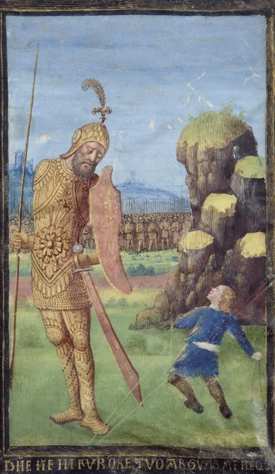 David en Goliath, uit een getijdenboek, c.1470 door Jean Colombe