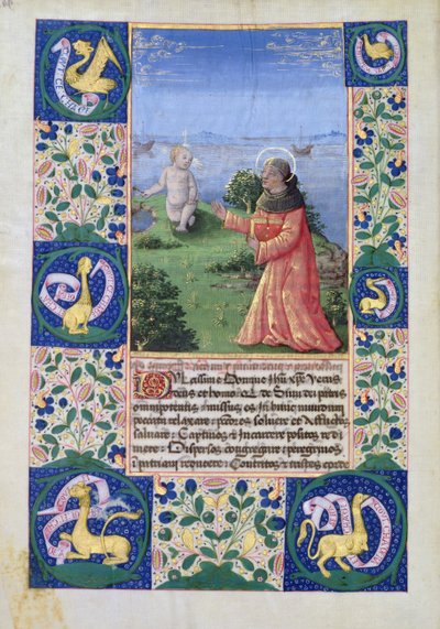 Lodewijk van Orléans (1462-1515) biddend voor het Christuskind, uit het Getijdenboek van Lodewijk van Orléans, 1469 door Jean Colombe