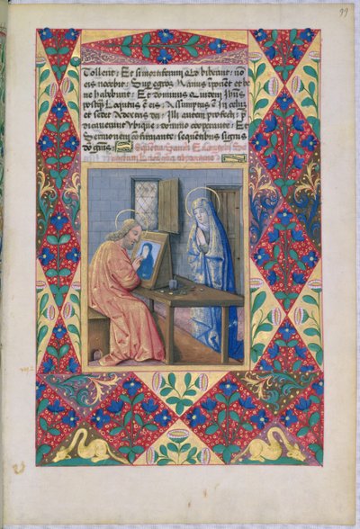 Sint Lucas schildert de Maagd Maria, uit het Getijdenboek van Lodewijk van Orléans, 1469 door Jean Colombe