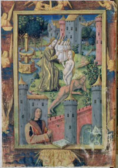 Ms Lat. Q.v.I.126 fol.11 De Schepping van Eva uit Getijdenboek van Lodewijk van Orléans, 1490 door Jean Colombe