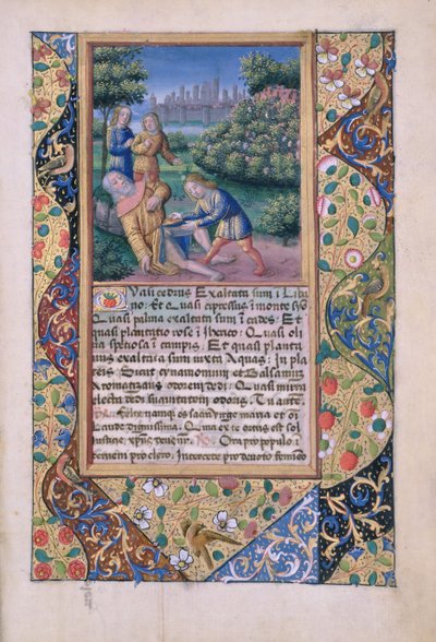 De dronkenschap van Noach, uit het Getijdenboek van Lodewijk van Orléans, 1490 door Jean Colombe