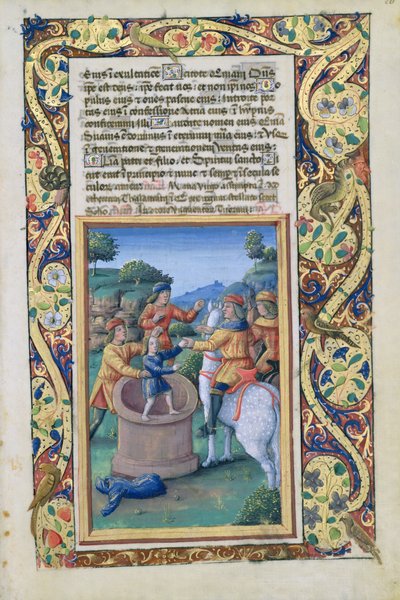 Jozef wordt uit de put gehaald en verkocht aan de Ismaëlieten, uit het Getijdenboek van Lodewijk van Orléans, 1490 door Jean Colombe