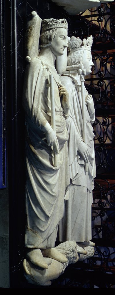 Beelden van Philippe III (1245-85) de Stoute en Philippe IV (1268-1314) de Schone (marmer) door Jean D