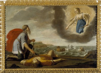 Aesculapus wekt Hyppolite op: Zoon van Thesee dood wordt opgewekt door Esculapus onder het toeziend oog van Artemis door Jean Daret