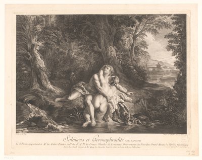 Hermaphroditus omhelst door Salmacis door Jean Daullé
