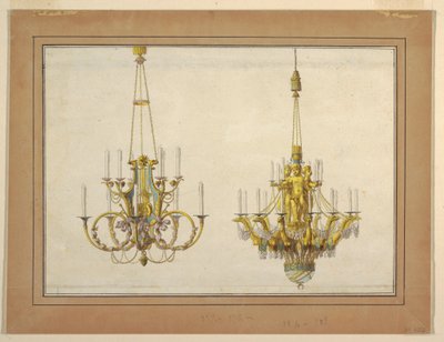 Ontwerp voor twee vergulde bronzen kroonluchters door Jean Démosthène Dugourc