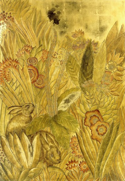 Konijnen en bloemen; Lapins et Fleurs door Jean Dunand