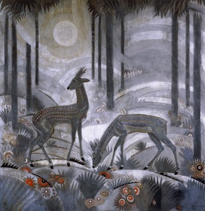 Twee herten in een bos (c.1929) door Jean Dunand