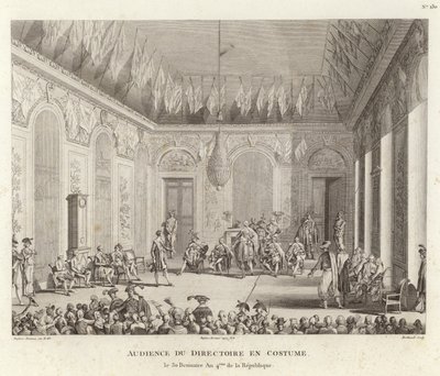 Hoorzitting van het Directoire in kostuum door Jean Duplessi Bertaux