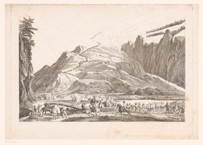 Berglandschap met reizende cavalerie door Jean Duplessis Bertaux (attributed to)