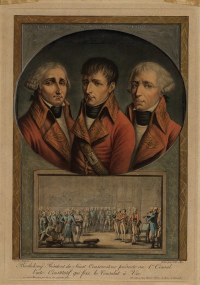 De drie Franse consuls: Jean-Jacques Régis de Cambacérès, Napoléon Bonaparte en Charles-François door Jean Duplessis Bertaux