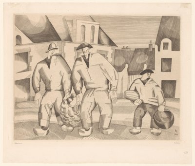 Drie zeemannen in een straat door Jean Emile Laboureur (signed by artist)