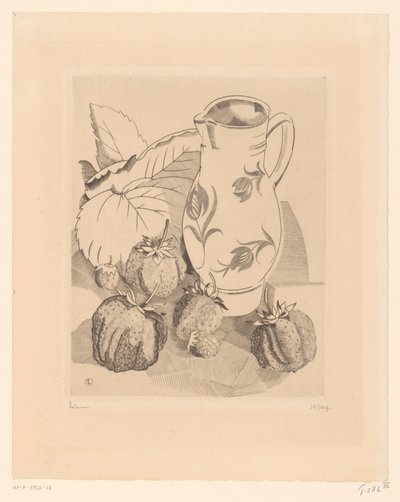 Stilleven met aardbeien en kan door Jean Emile Laboureur (signed by artist)