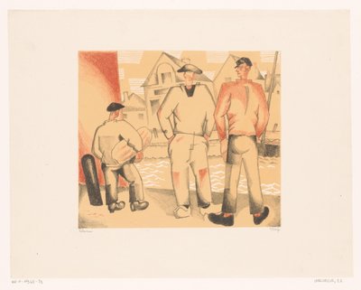 Drie vissers aan de kade door Jean Emile Laboureur