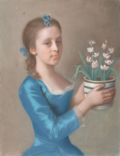 Meisje met een bloempot met hyacinten (mogelijk een portret van Lady Caroline Russell, de latere hertogin van Marlborough) door Jean Étienne Liotard