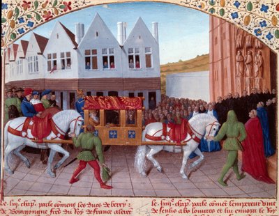 Intocht van Karel IV Duitse keizer in 1378 in Saint-Denis. Miniatuur uit 