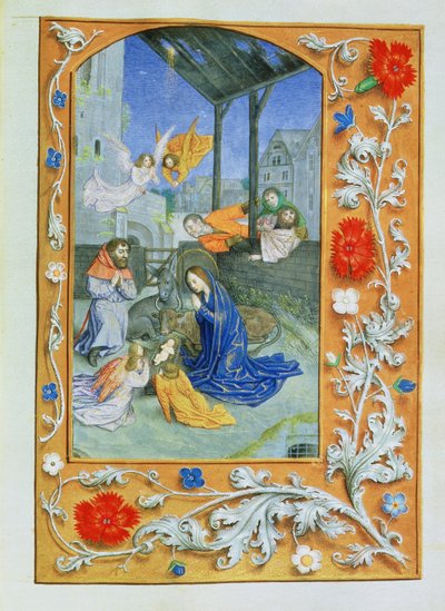 De Geboorte, uit de Getijden van Etienne Chevalier door Jean Fouquet