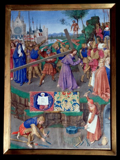 Portage de croix. Miniatuur uit Het Getijdenboek van Etienne Chevalier door Jean Fouquet (1420-1477/1481) door Jean Fouquet
