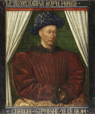 Portret van koning Karel VII van Frankrijk door Jean Fouquet