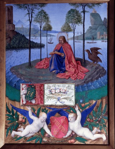 Sint Jan op het eiland Patmos (miniatuur) door Jean Fouquet