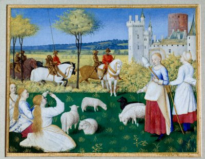 Sint-Margarita van Antiochië (3e eeuw) en Olibrius ook bekend als Margarita die de schapen hoedt. Episode van de Legende Doree van Jacobus van Voragine (1228-1298) door Jean Fouquet