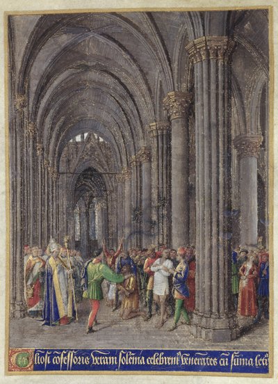 St. Veran die de bezetene uitdrijft in het noordelijke zijschip van de kathedraal van Notre-Dame de Paris, uit de 