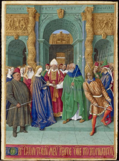 Het Huwelijk van de Maagd Frans: miniatuur uit de Getijden van Étienne Chevalier door Jean Fouquet