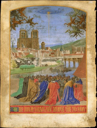 De Rechterhand van God die de Gelovigen Beschermt tegen de Demonen, c.1452-1460 door Jean Fouquet