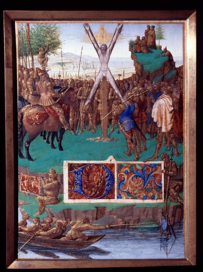 De martelaar van Sint Andreus gekruisigd Miniatuur uit 