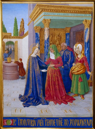 Visitatie. Ontmoeting tussen de Maagd Maria en Sint-Elizabeth. Miniatuur in “Les Heures d