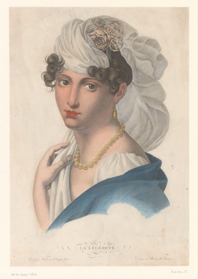 Vrouw met gouden oorbel, ketting en witte sluier door Jean Francois Badoureau