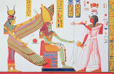 Ramesses IV (1153-1147 v.Chr.) offert wierook aan Isis en Amon-Re, zittend op een troon, kopie van een muurschildering uit zijn graf in de Vallei der Koningen, plaat 260 uit Monuments dEgypte door Jean-Francois door Jean Francois Champollion