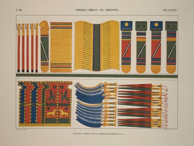Verschillende Egyptische wapens en wapens, Thebe, Biban-el-Molouk, illustratie uit "Monuments de L"Egypte et de la Nubie, 1845" door Jean Francois Champollion