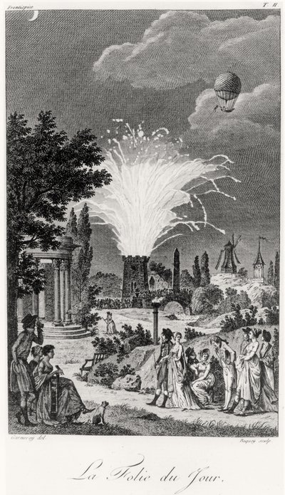 Vuurwerkshow in de Jardin de Tivoli, c.1826 door Jean Francois Garneray