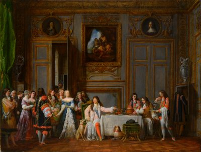 Molière geëerd door Lodewijk XIV, 1824 door Jean Francois Garneray