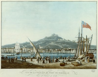 Uitzicht op de stad en haven van Marseille vanaf het stadhuis door Jean Francois Garneray
