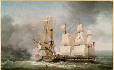Gevecht tussen het Franse korvet La Bayonnaise door Jean Francois Hue