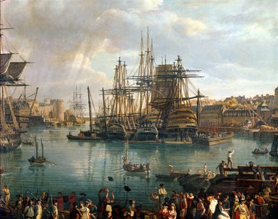 De Haven van Brest met een uitzicht op schepen (detail) door Jean Francois Hue
