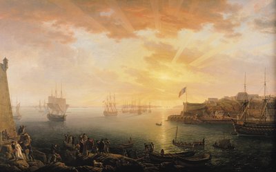 Zicht op de haven van Brest, 1796 door Jean Francois Hue