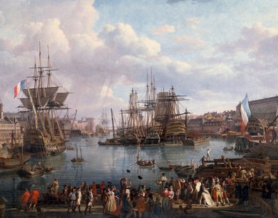 Uitzicht op de haven van Brest in de 18e eeuw (detail) door Jean Francois Hue