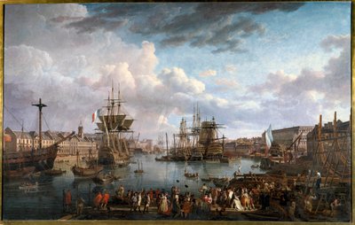 Zicht op de haven van Brest in de 18e eeuw door Jean Francois Hue