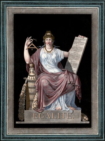 Gelijkheid - gravure door Jean François Janinet (1752-1814) - Allegorie van de Gelijkheid met de Verklaring van de Rechten van de Mens. 1793 door Jean Francois Janinet