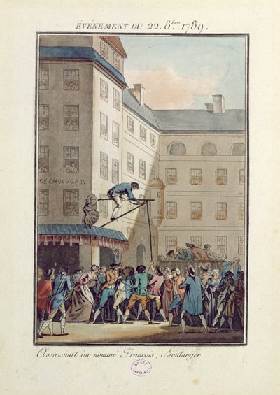 Gebeurtenissen van 22 oktober 1789: ophanging van een man genaamd Francois, een bakker door Jean Francois Janinet