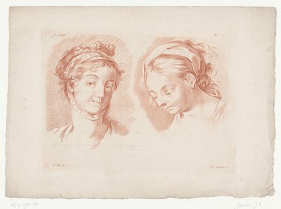 Twee vrouwenhoofden door Jean Francois Janinet