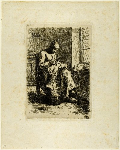 Een vrouw die naait door Jean Francois Millet