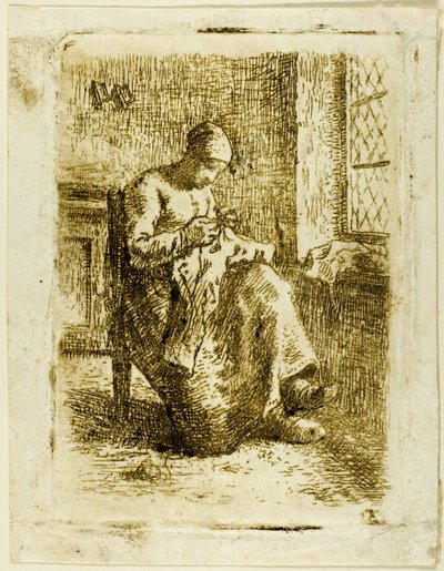 Een Vrouw aan het Naaien door Jean Francois Millet