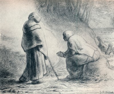 Bergeres Se Chauffant, Herders bij een Vuur, 19e eeuw door Jean Francois Millet